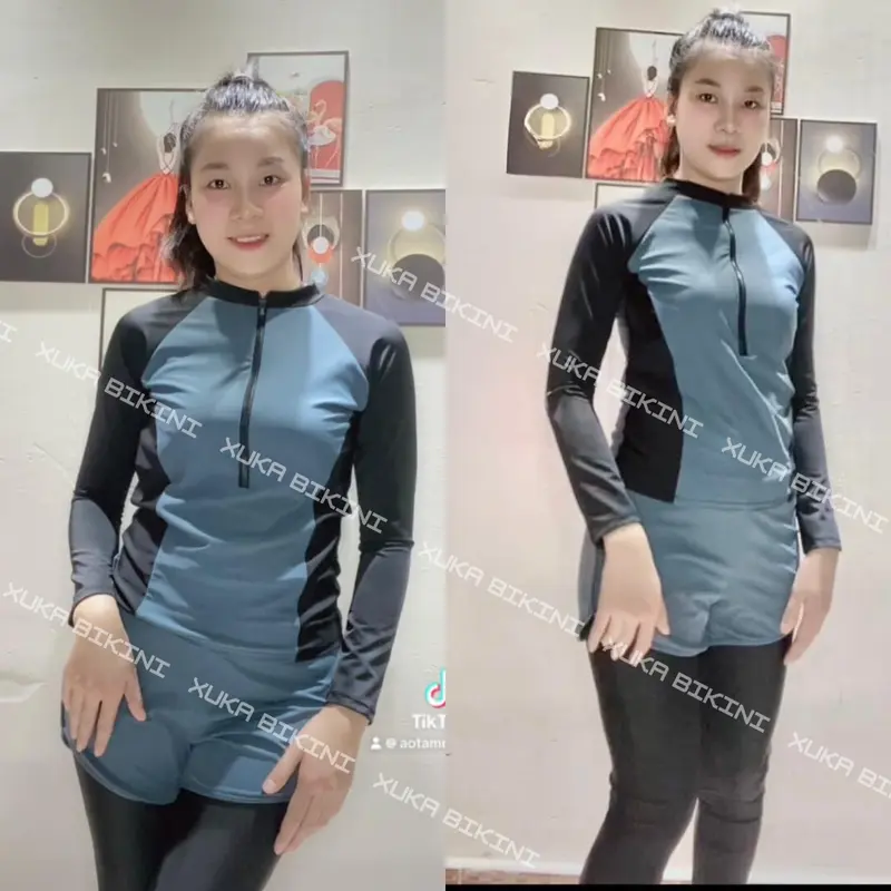 Đồ bơi nữ kín đáo, đồ bơi 2 mảnh tay dài quần dài che nắng kiểu dáng thể thao năng dộng Xuka 2
