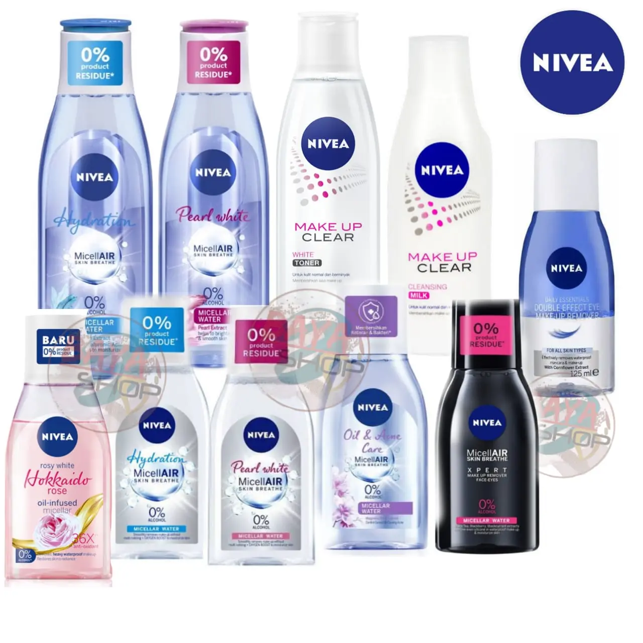 NIVEA Micellair Pearl, Hydration, Oil Acne, Black Expert, Hokaiddo Rosy ,Make Up Clear Cleansing Eye Remover , Milk, Toner 125ml/ 200ml Kotoran Wajah