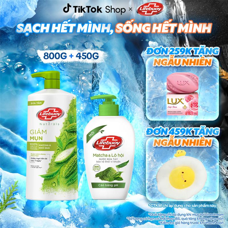 Bộ Đôi Sữa Tắm Lifebuoy Detox Matcha & Khổ Qua Hỗ Trợ Da Khỏi Vi Khuẩn Gây Mụn Chai 800g + Nước Rửa Tay Lifebuoy Công thức Vitamin+ Matcha & Lô Hội Giúp Cân Bằng pH Cho Da Tay Chai 450g [1]