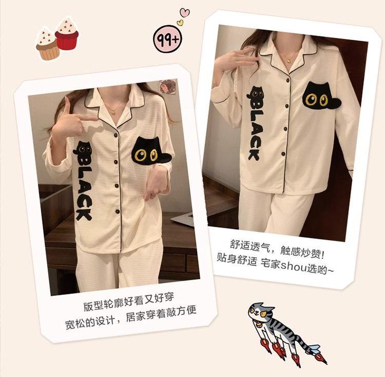 Product Introduction of Bộ Đồ Ngủ Bánh Quế, Dày Và Ấm Áp, Dành Cho Nữ, In Hình Hoạt Hình, Dài Tay, Áo Cardigan Thường Ngày Đồ Mặc Ở Nhà, Bộ 2 Chiếc Women Pijama 6