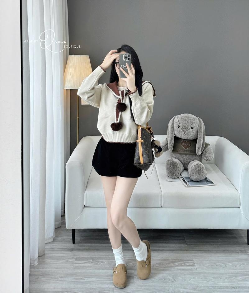 Product Introduction of Áo Len Kẻ Viền Khăn Choàng Siêu Xinh - Kèm Ảnh+Video Cận Chất Qinn Tự Chụp - Hàng QCCCL1 [New Hot] Nữ Women 10