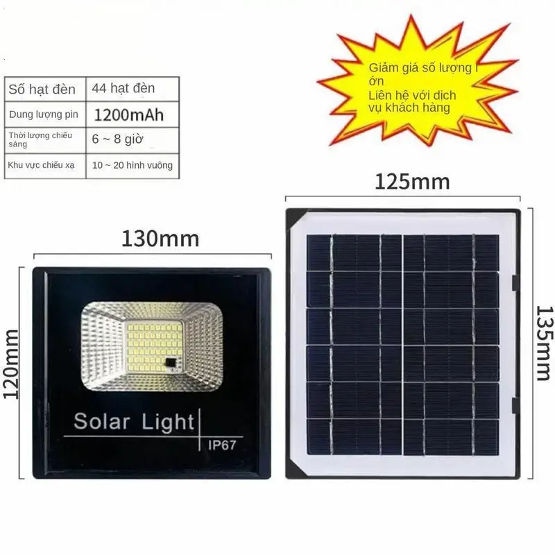[Khuyến mãi] Đèn năng lượng mặt trời siêu sáng 100W, đèn năng lượng mặt trời 2200MAH hoàn toàn mới, hạt đèn độ sáng cao, vỏ nhựa ABS, có dây nối dài 5m và điều khiển từ xa