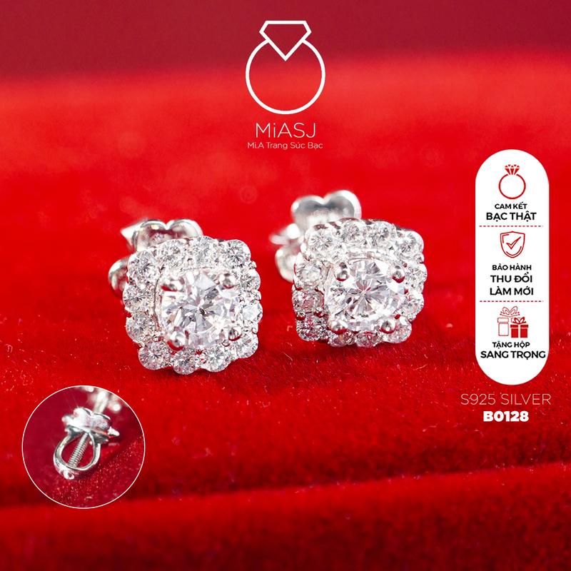  Bông tai nữ bạc Ý S925 chốt vặn kết đá Cz cao cấp nhiều kiểu B0128| MiASJ 