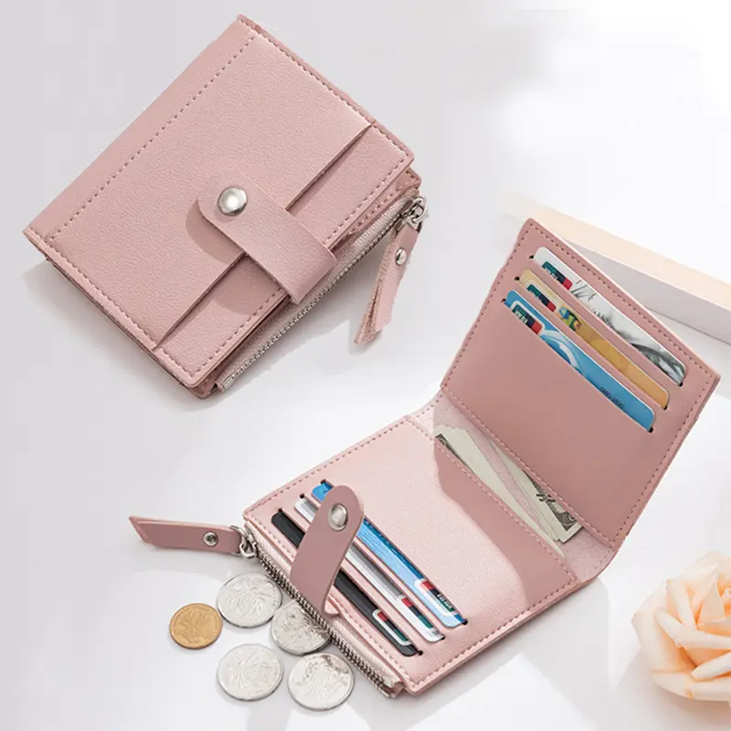 Cute and Simple Student Wallet Women's Wallet PU Leather Mini Strap Solid Multi Card Set