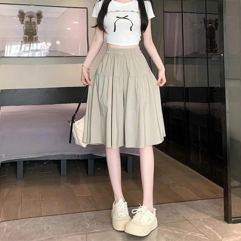 Quần Lửng giả váy nữ ống rộng Mẫu Mới xếp ly ngang gối cạp chun mẫu mới chất mềm mát (QL81- LỬNG)