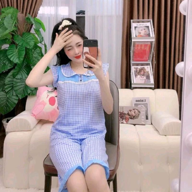 Bộ lững nữ caro, 32kg đến 56kg, Vải Kate mềm, KEN SHOP 1110 ảnh thật, được kiểm hàng Nữ Women Áo Top 8