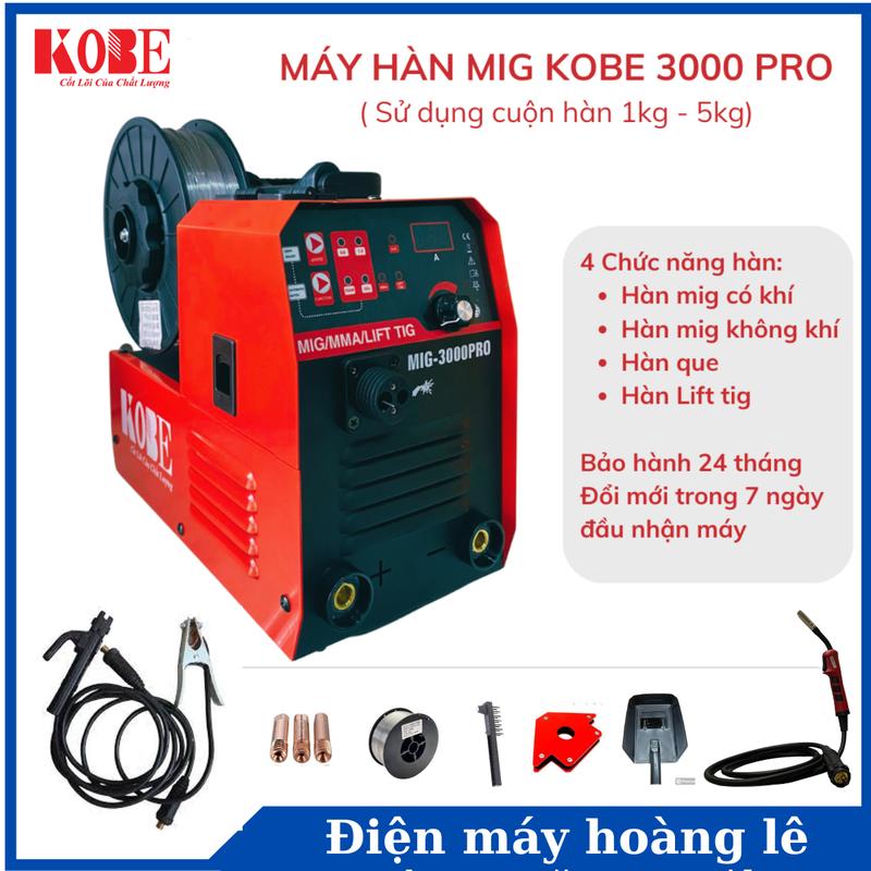 MÁy hàn mig KOBE 3000pro 4 chức năng lắp cuộn 5kg cho thợ công trình thợ dân dụng, bảo hành 2 năm và tặng đầy đủ phụ kiện
