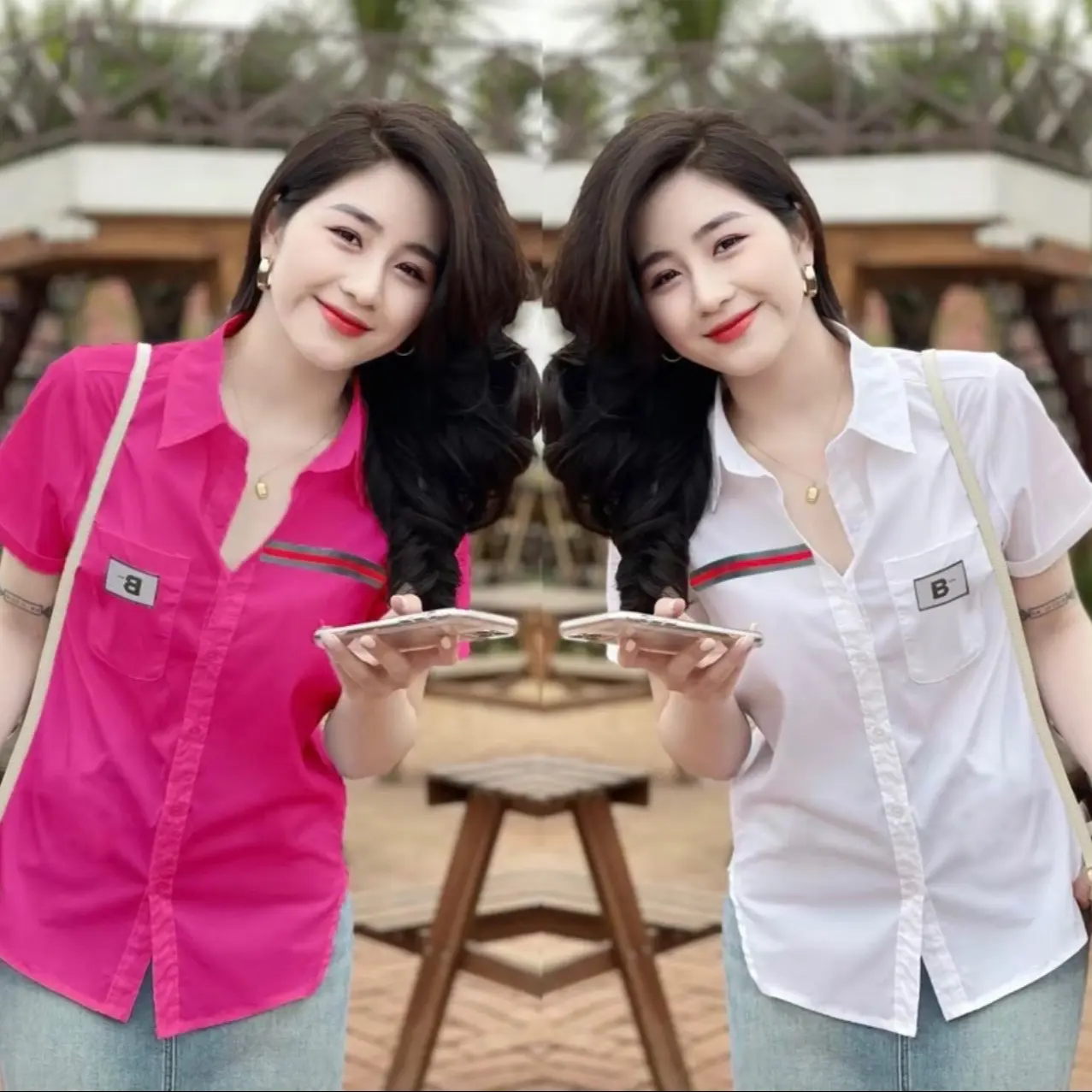 A003( ẢNH THẬT SHOP CHỤP) Áo Sơ Mi Nữ Tay Ngắn Cao Cấp Hàn Quốc Viền Ngực
