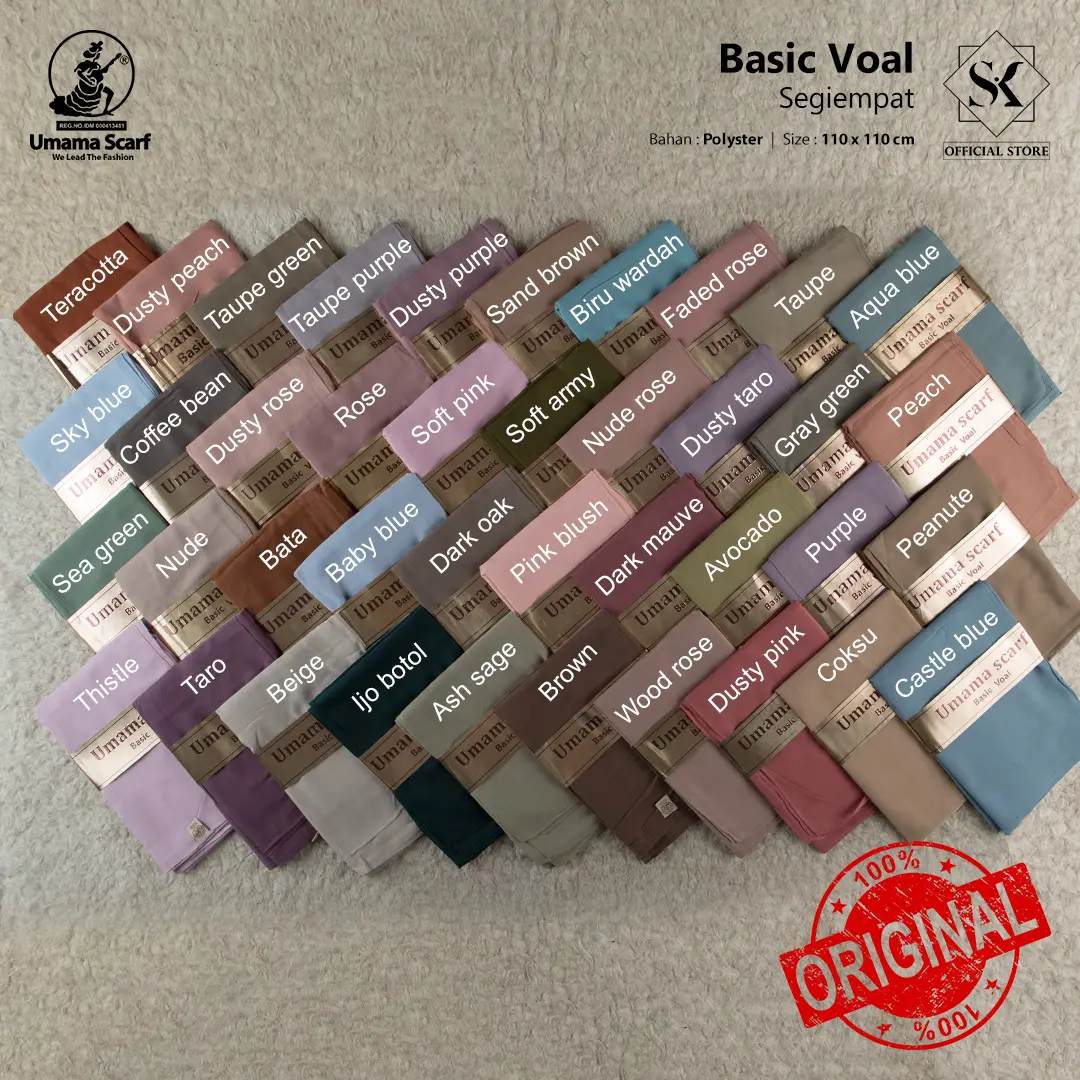 Kerudung Basic Voal Jahit Umama Scarf Jilbab Hijab Kerudung 110x110cm Segiempat Polos Umama