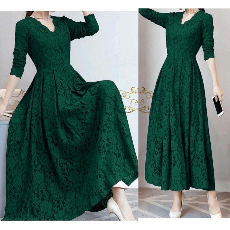 COD DRESS CASSIE/MAXI DRESS KONDANGAN BRUKAT LAPIS FURING Brokat Casual Baju Maxi Wanita lengan Panjang Pesta 4