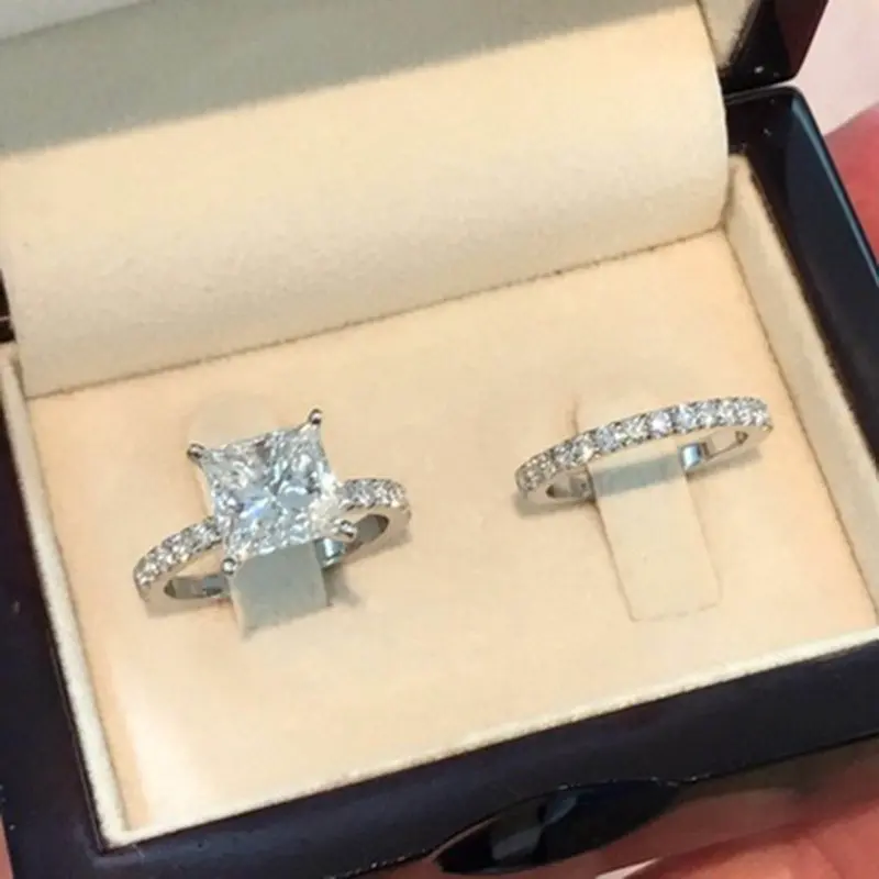 Womens Square Silver Color Cubic Zirconia Rings