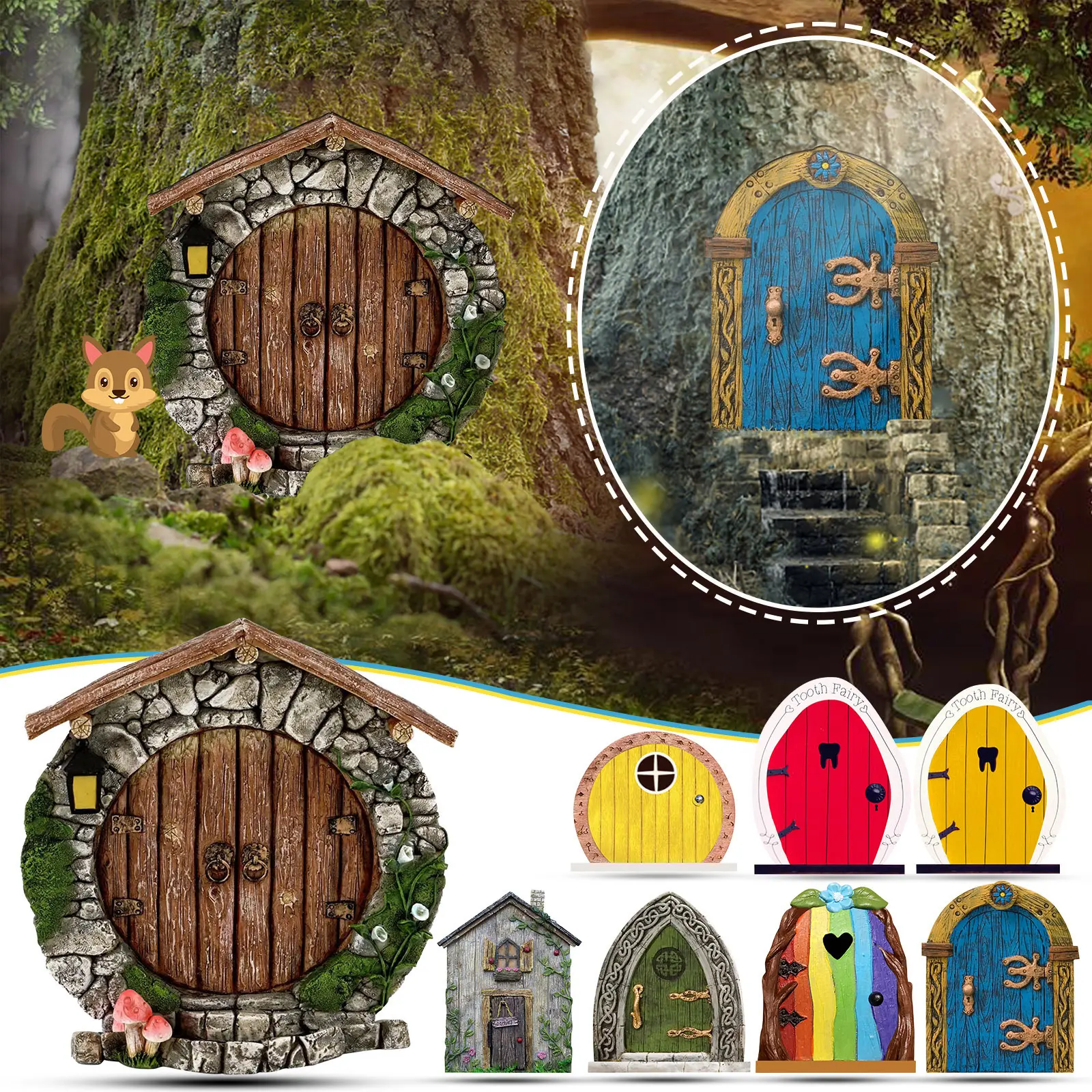 Fairy Door Fairy Tale Door Courtyard Wooden Tree Decoration Wooden Ornament Garden Decoration Craft