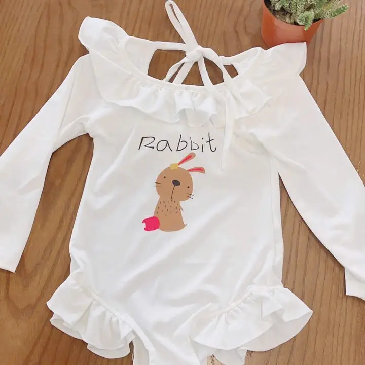 [Nini kids]- TẶNG KÈM KÍNH Bodysuit bơi cho bé Gái kiểu dáng dài tay hình hoa tiết thỏđáng yêu cho bé Gái  (sét bơi thỏ+kính) 1