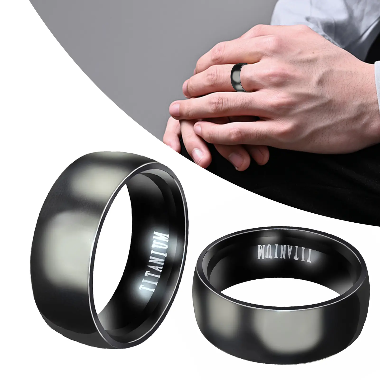 [Ready stock] Ring Wide Band Creative Titanium Steel Solid Color Jewelry Accessories for Men
