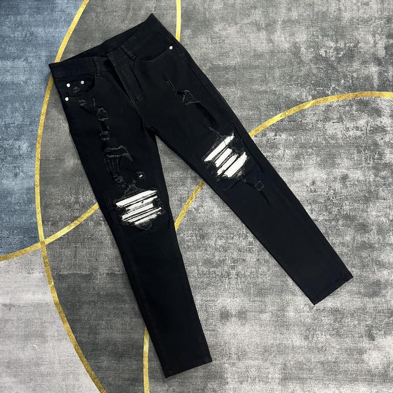 Quần jean nam vá da boy phố rách gối to chất bò co dãn 4 chiều mẫu mới quần bò nam apmen QJP3V91 Menswear Pants