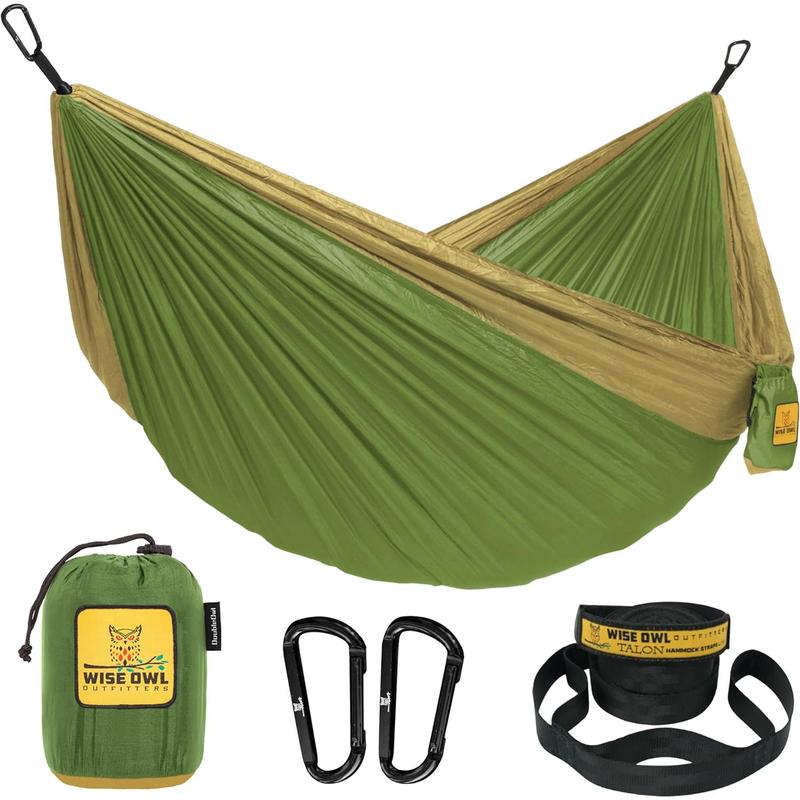 Outfitters Hammock for Camping Double Hammocks Gear for The Outdoors Backpacking Survival or Travel - Portable Lightweight Parachute Nylon DO Green & Khaki 0