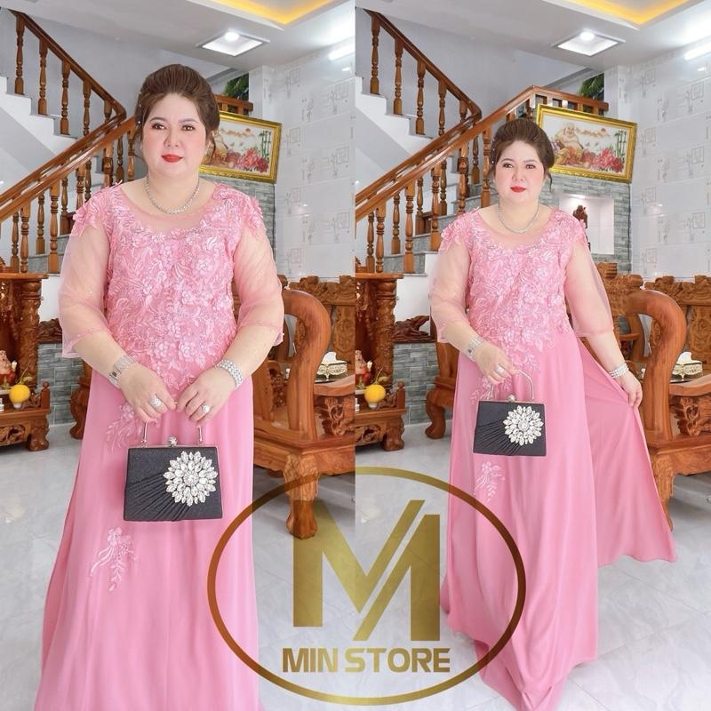 Áo dài dạ hội trung niên chất vải tằm ý cao cấp Nữ Women Dress Voan Voi Màu Hồng Dài Tay