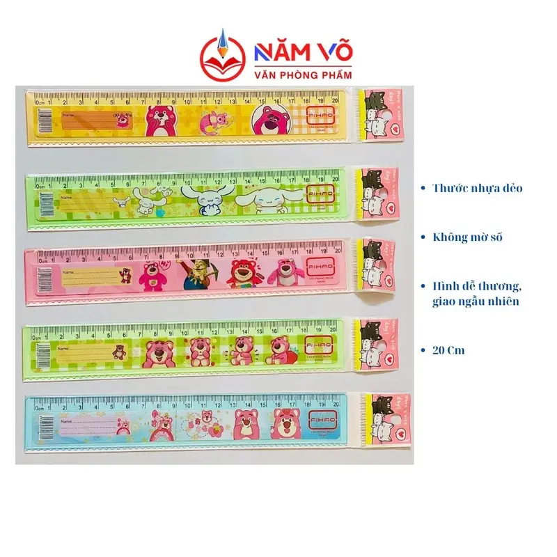 SỈ _ [20CM] LON 100 Cây Thước Nhựa / Thước Kẻ Nhựa / Thước Kẻ Học Sinh Nhiều Hình Dễ Thương Aihao Dài 20CM (Màu Ngẫu Nhiên) 6
