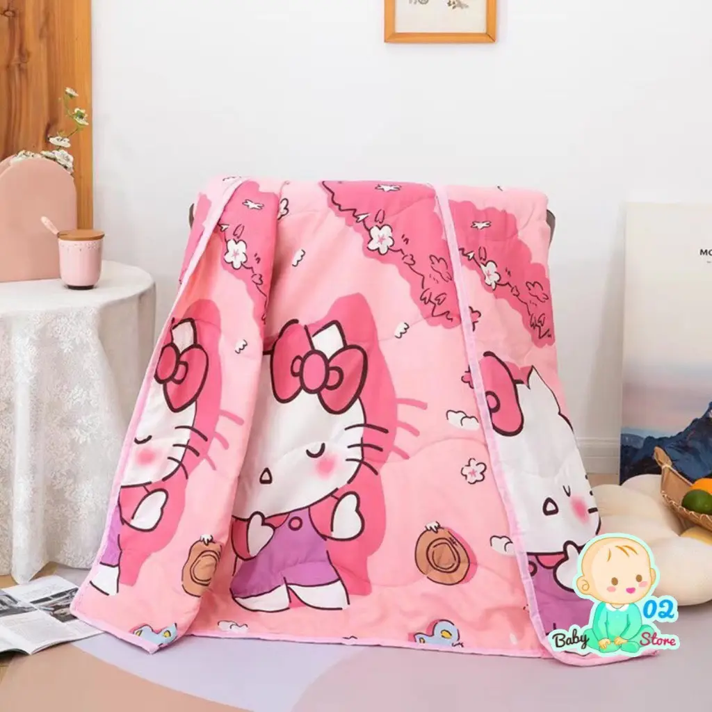 Chăn xoa cho bé đi học Cotton Đũi mềm thoáng mát, kích thước 1mx1m4 đắp 4 mùa Voi
