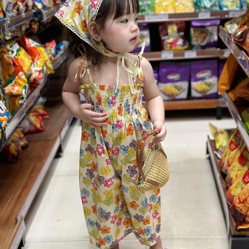 Vivi Baby Bộ Jum hai dây buộc vai và khăn choàng đầu mát mẻ xinh xắn cho bé gái 7-16kg