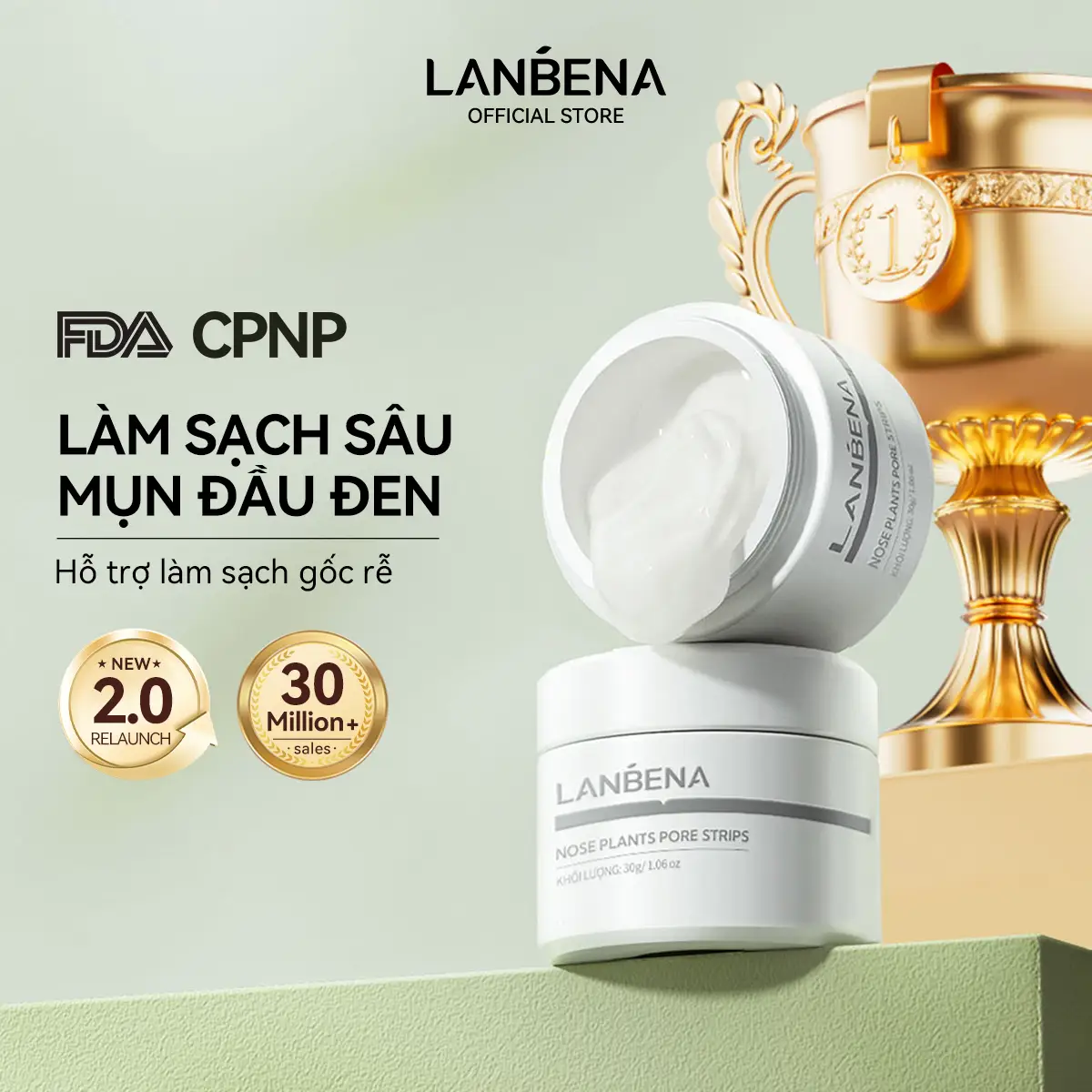 【Official】Mặt Nạ Loại Bỏ Mụn Đầu Đen Lanbena, Phiên Bản Nâng Cấp 2.0, 60 Cái Dải Mũi, Mặt Nạ Lột, Sữa Rửa Mặt Làm Sạch Mụn Đầu Trắng Lỗ Chân Lông, Làm Sạch Sâu, Thích Hợp Cho Mọi Loại Da, 30G, Mụn Đầu Đen, Skincaretips, Skincare, Nasal Whitening Nữ Nam Giới