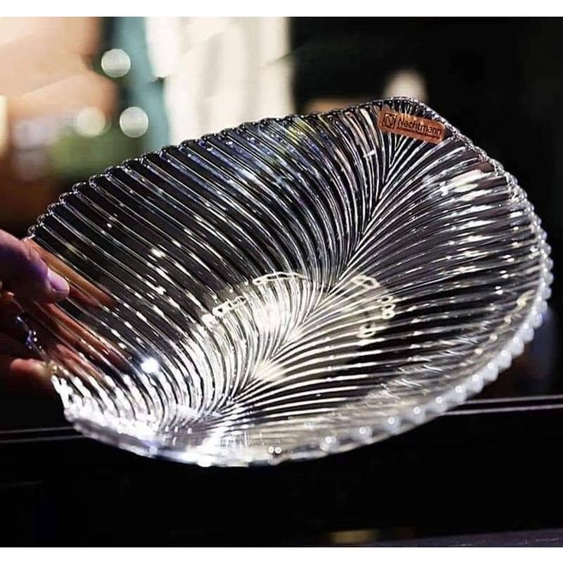 Đĩa thuỷ tinh hình chiếc lá đựnġ hoa quả bánh kẹo, kícḣ thước 24cmx24cm