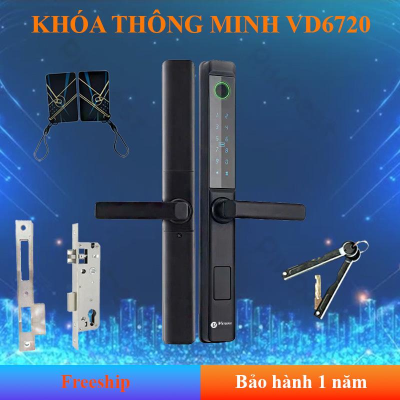 Khóa cửa nhôm vân tay thông minh Viet Depot VD6720 mở khóa bằng Vân tay, thẻ từ, mật khẩu, app Viet Smart, khóa cơ