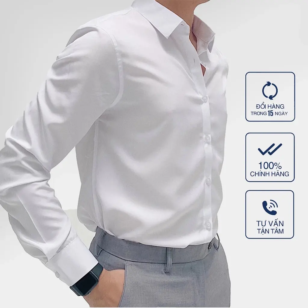 [ TRỢ GIÁ 20K ] Áo sominam trơn tay dài Shirt Akuba Menswear thanh lịch, dễ phối vải lụa chéo hạn chế nhăn, mềm mại, form regular suông dễ mặc, Trắng | 01AB2044