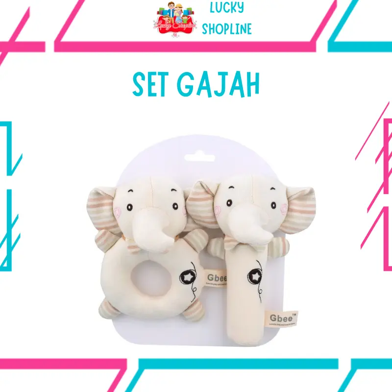 [BIG SALE] Mainan Bayi Organic Cotton Rattle Set (2pcs) ANIMAL RATTLE SET Boneka Stick Donat Kerincingan Plush Toys Play 3