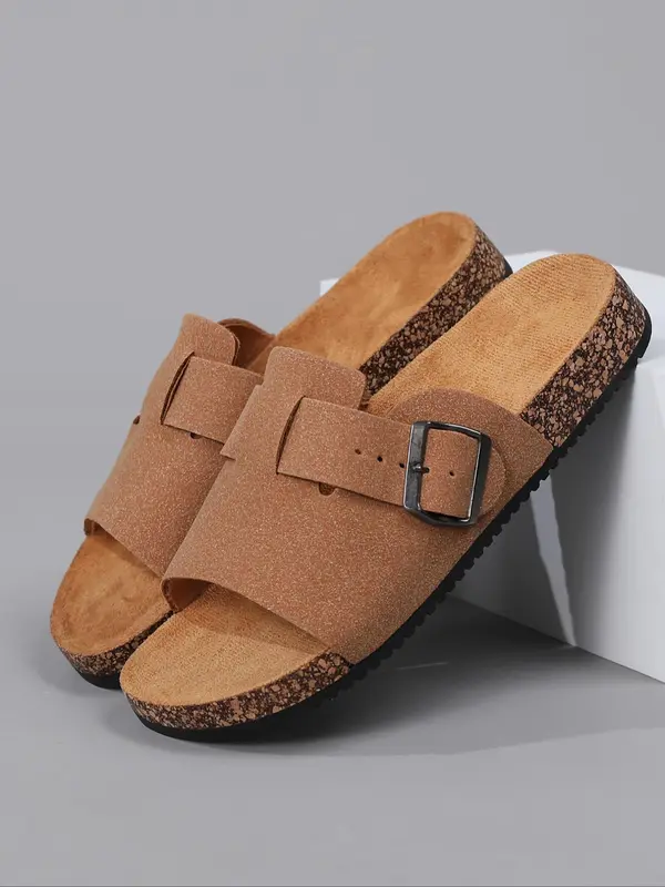 Men's Vintage Cork Design Slide Sandals, Casual Comfortable Breathable Non-slip Slippers for Summer, Fashionable Shoes for Indoor & Outdoor Wear, Boy 7