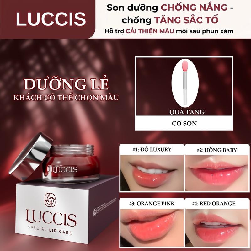 Son Dưỡng Môi  LUCCIS Son Dưỡng Có Màu, Có Thành Phần Chống Nắng Giúp Bảo Vệ Môi Khỏi Tác Động Của Môi Trường, Hỗ Trợ Lên Màu Môi Sau Phun Môi, Cải Thiện Thâm Loang Sau Phun Môi, Dưỡng Ẩm Giúp Cho Môi Luôn Mềm Mịn, Căng Mọng Hũ 18g Skincare Cosmetic