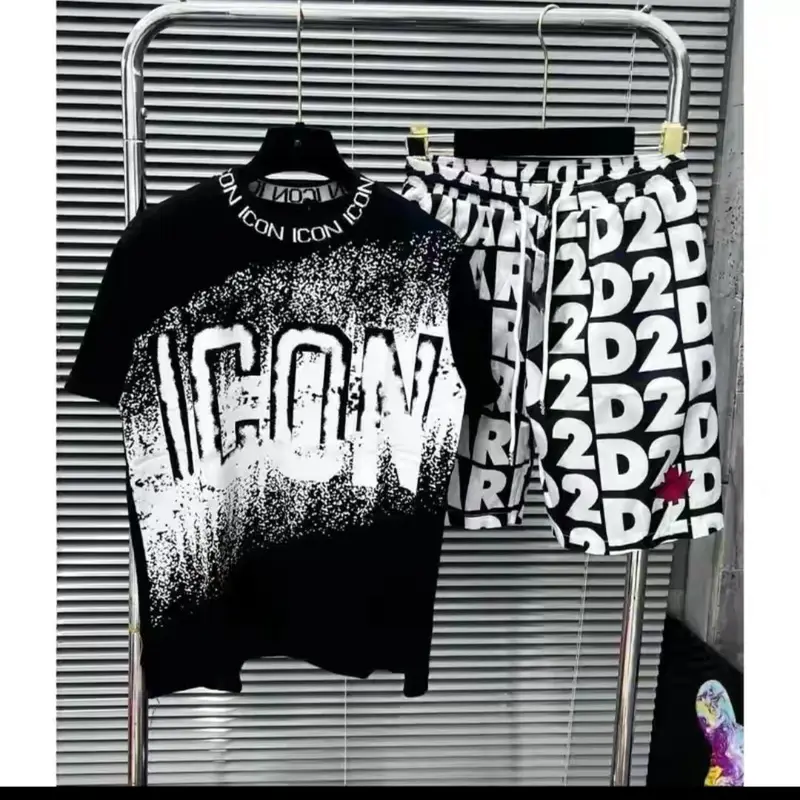 Bộ Quần Áo Thun DSQ Vẩy Sơn Chữ Icon Hotrend Hè 2024, Mẫu Quần áo Hè Nam Hot Chất Liệu Cotton Siêu Thoáng Mát Menswear Cộc Tay 0