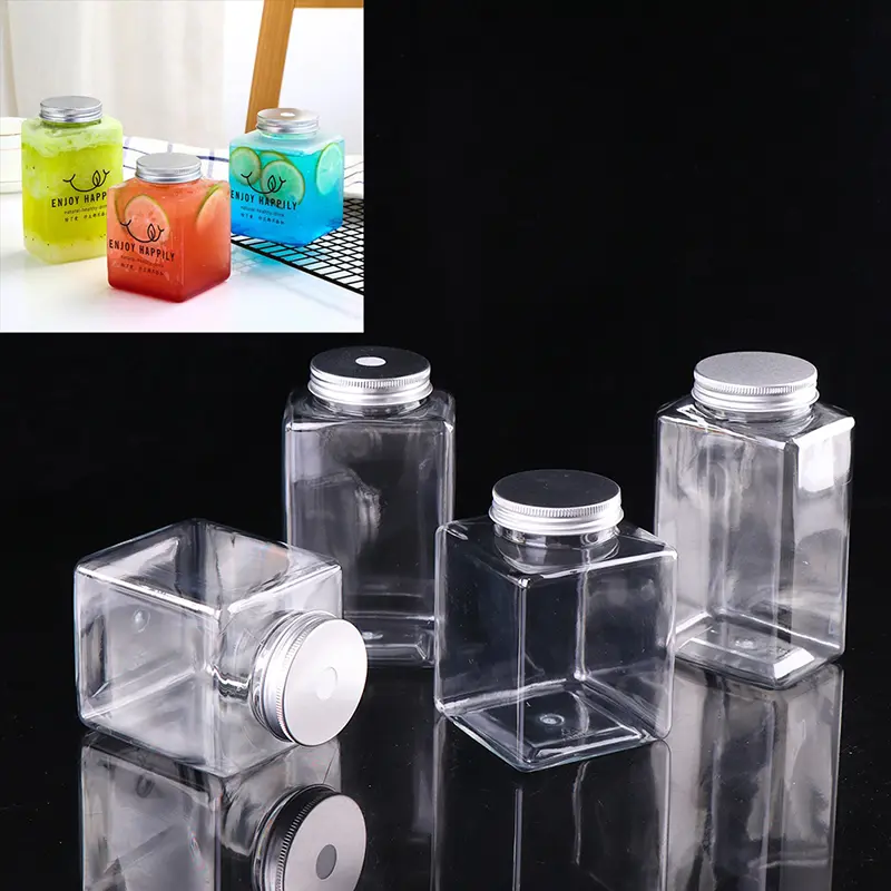 Chai nhựa PET 500ML, hộp đựng dùng một lần có nắp Màu bạc , nắp nước trái cây 4