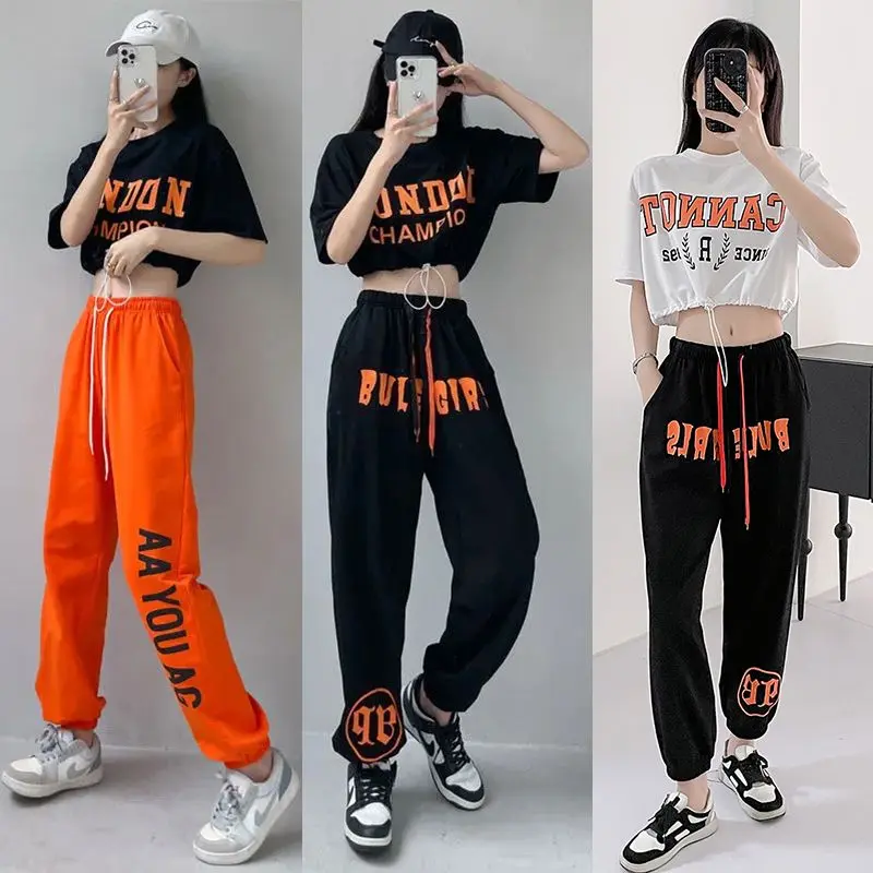 Jazz Dance Clothes Suit Women's Summer High Waist Sexy Short Top Thin Hip Hop Loose Street Dance Pants Two-Piece Suit