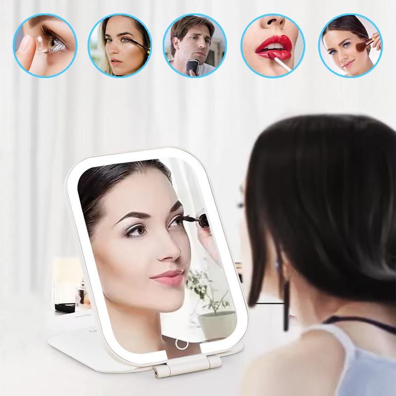 Product Introduction of USB Rechargeable LED Cosmetic Mirror, 1 Count Portable Foldable Smart Mirror, Dimmable Fill Light Mirror for Makeup, Skin Care, Daily Use 5