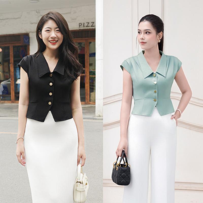 Áo kiểu nữ màu đen nâu xếp ly vai K&K Fashion | ASM11-16 ASM20-10