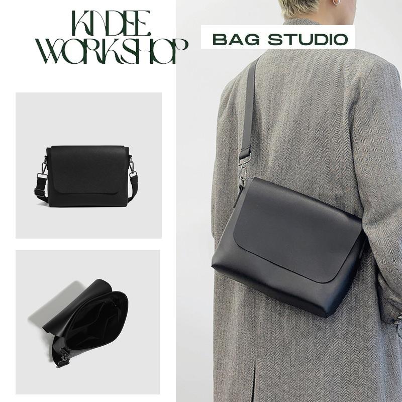 Giỏ đeo chéo nam đen da mềm túi trơn đơn giản đi chơi thời trang nam cặp đeo vai Hàn Quốc Nhật Bản KINDEE