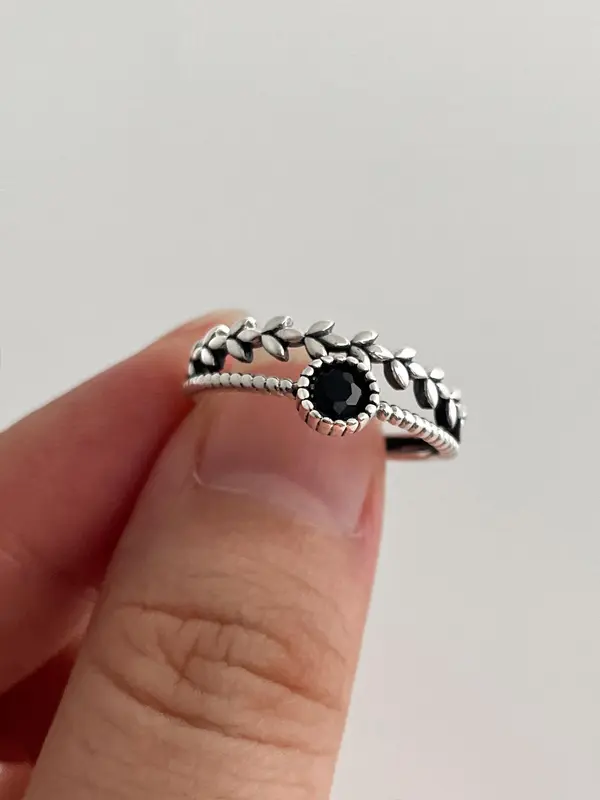 S925 Sterling Silver Fashionable Black Zirconia Decorated Ring, Fashion Jewelry for Party, Daily Clothing Decor, Trendy Exquisite Jewelry for Birthday Gift Silver Jewelry 4