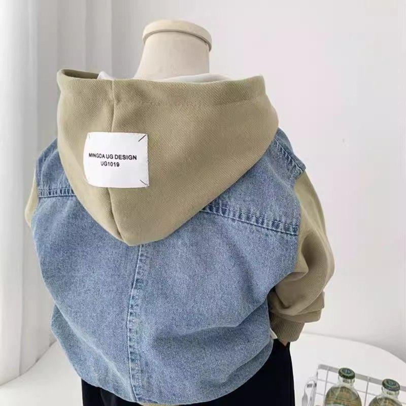 Áo Khoác Denim, Cho Bé Trai, Mùa Xuân Và Mùa Thu, Phong Cách Hàn Quốc, Áo Sơ Mi Có Khóa Kéo Có Mũ Trẻ Em, Áo Thường Ngày Bộ Sưu Tập 19000 Người, Thiết Kế Xếp Ly Cho Trẻ Em, Đẹp Trai Và Sành Điệu, Hàng Mới Về, 2025 1