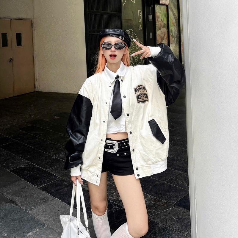 Áo khoác bomber phối tay da cực xịn Jacket Nữ Nihorous