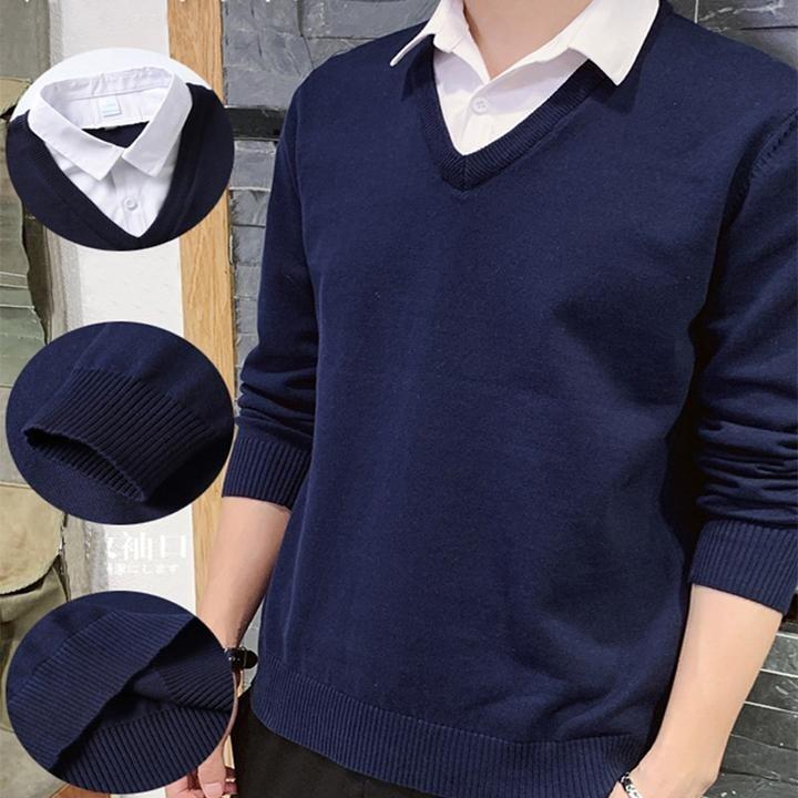 Áo len cổ tim dành cho nam mới- áo len nam chất đẹp ôm dáng tay dài