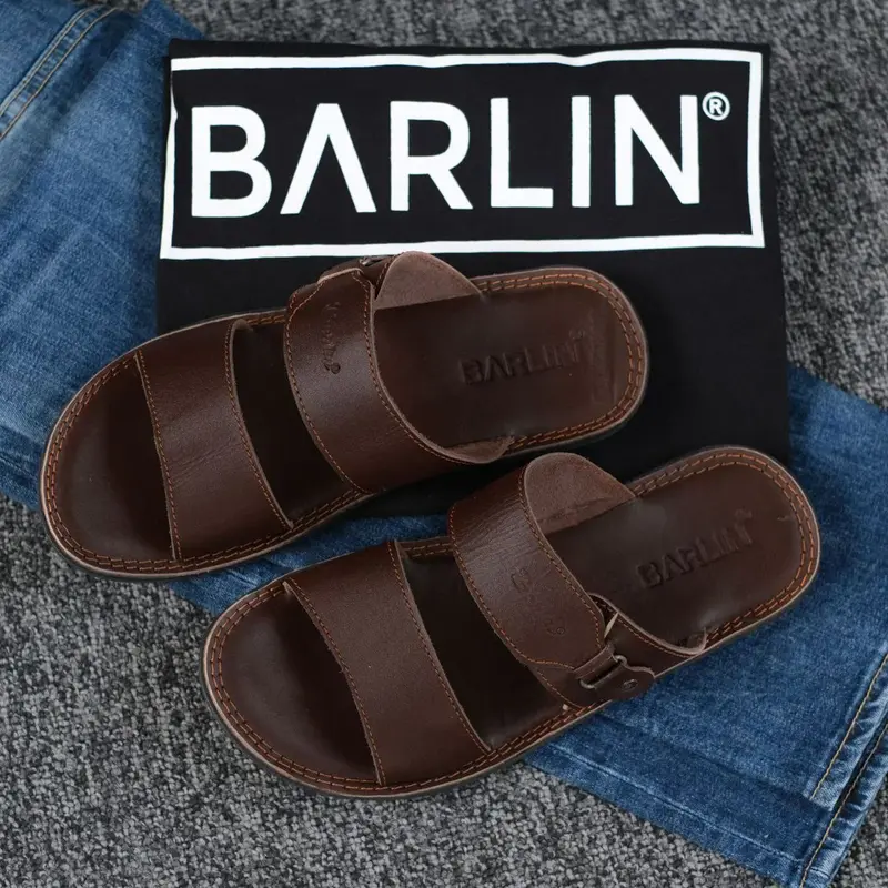 Sandal Slide Pria Kasual Kulit Asli Original - Sandal Selop Pria Laki Cowok Kulit Asli Barlin Original - Sandal Kulit Terbaru Keren Modern Kekinian - 3