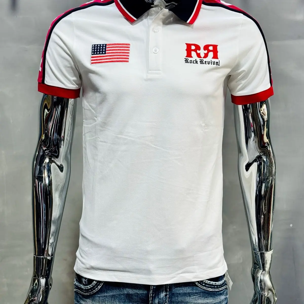 Polo RockRevival 2 màu trắng đen Menswear Nam