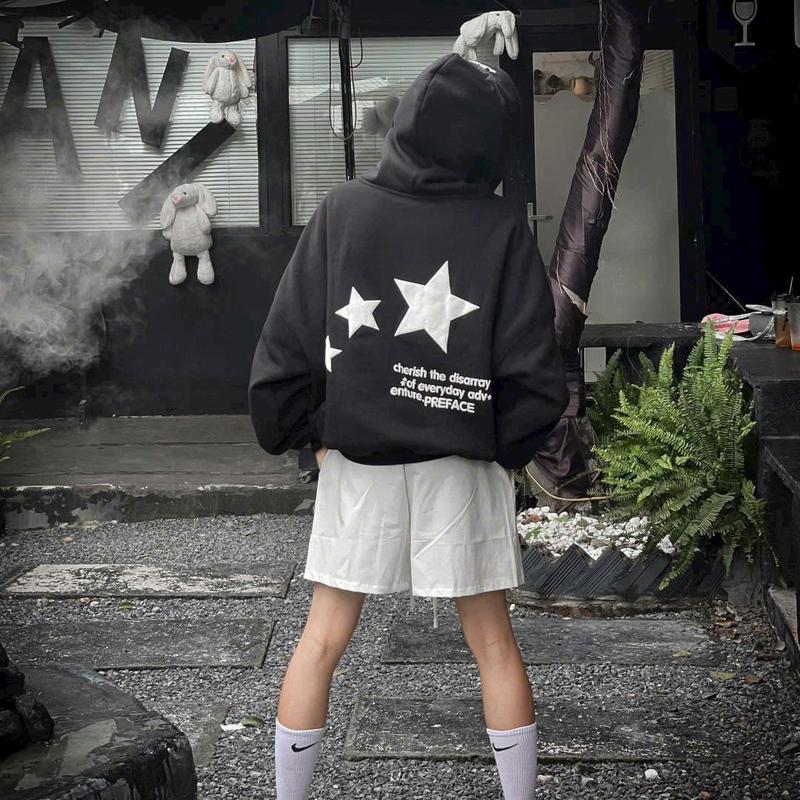 Áo Nữ Hoodie From Rộng Tay Bồng Phối Vai Nữ In 2 Mặt - Chữ Chảy Nhung Top 3