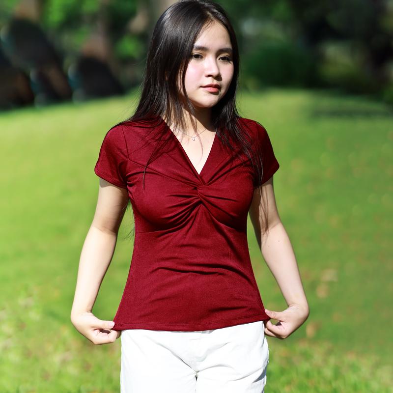 Product Introduction of Áo Thun Nữ Xoắn Kiểu Dáng Ôm Chất Vải Thun Tăm Thoáng Mát Co Giãn Thoải Mái Top 18