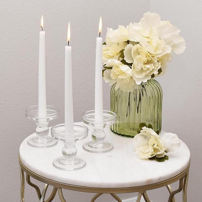Clear Glass Candle Holder, 3 Counts/set Modern Candle Holder, Decorative Candle Holder for Wedding Graduation Birthday Party 5