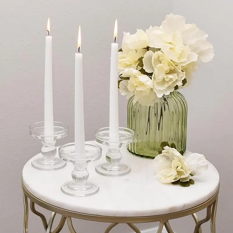 Clear Glass Candle Holder, 3 Counts/set Modern Candle Holder, Decorative Candle Holder for Wedding Graduation Birthday Party 5