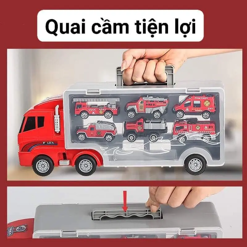 Đồ chơi Xe vận tải chở 6 xe mô hình (1. Đội Xe cứu hỏa / 2. Đội Xe cảnh sát / 3. Đội Xe công trình)
