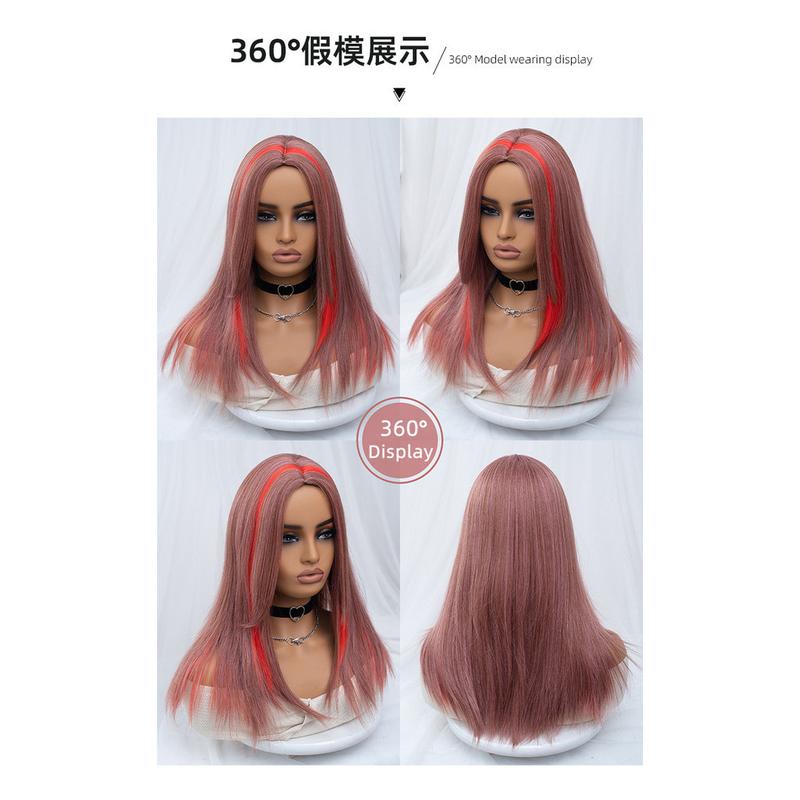 Product Introduction of X xy018 European American Cross-Border Wig Female Mid-Length Long Hair Highlighting Red Long Straight Hair Realistic Scalp Chemical Fiber JK 14