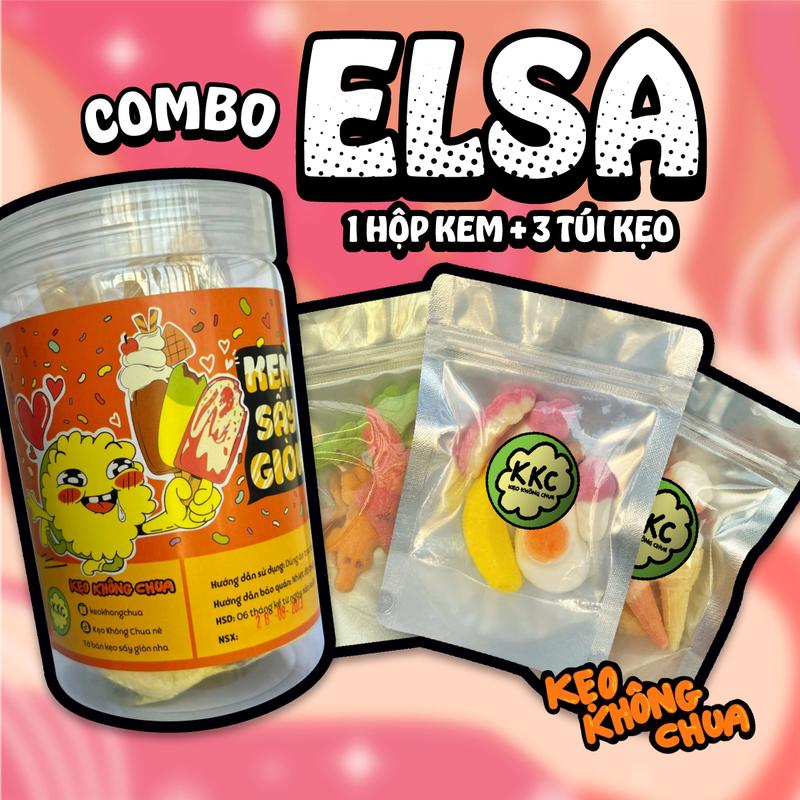 Combo ELSA sản phẩm: hộp Kem Sấy giòn và 3 túi Kẹo Sấy Giòn - KKC Kẹo Không Chua